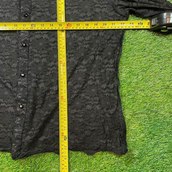 Black lace floral pattern button up oversized shirt with a gothic vibe (L/XL) - Picture 7 of 7